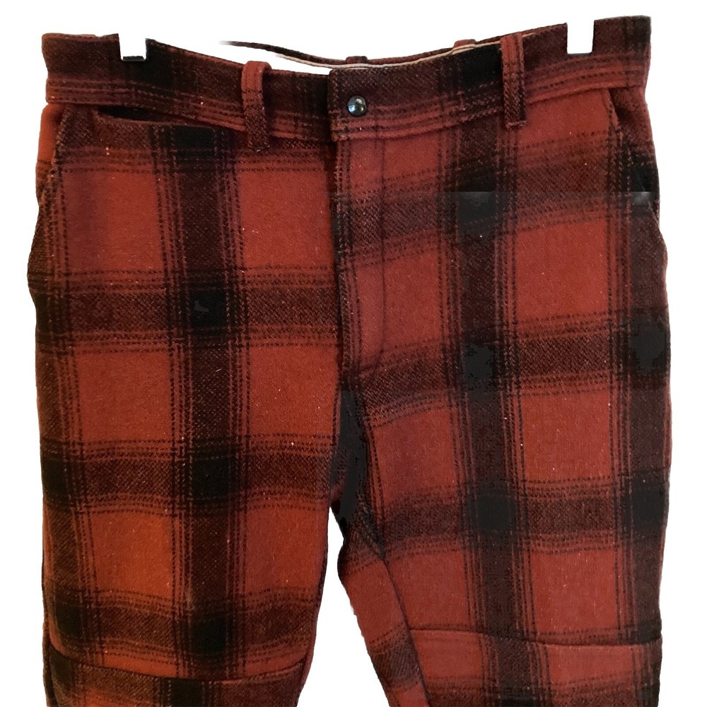 Vtg Big Bill Wool Blend Hunting Pants Mens 34 x 30 Red Plaid w/ FLAW Canada Made - Picture 2 of 16